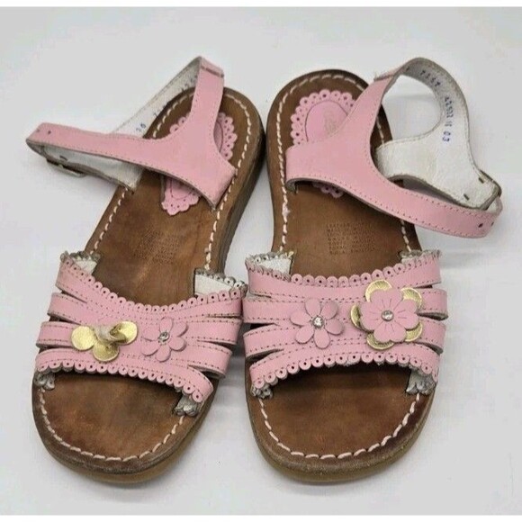 Kid Express Girls Pink Leather Sandals Flowers Baby Doll Lacy Size EU 30 (US 12) - Picture 2 of 11